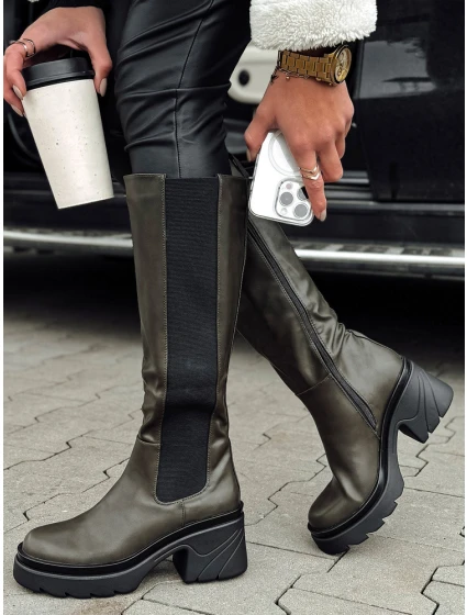 dámské dlouhé zelené kozačky Dstreet model 21981463 - FashionStreet