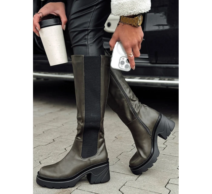 dámské dlouhé zelené kozačky Dstreet model 21981463 - FashionStreet