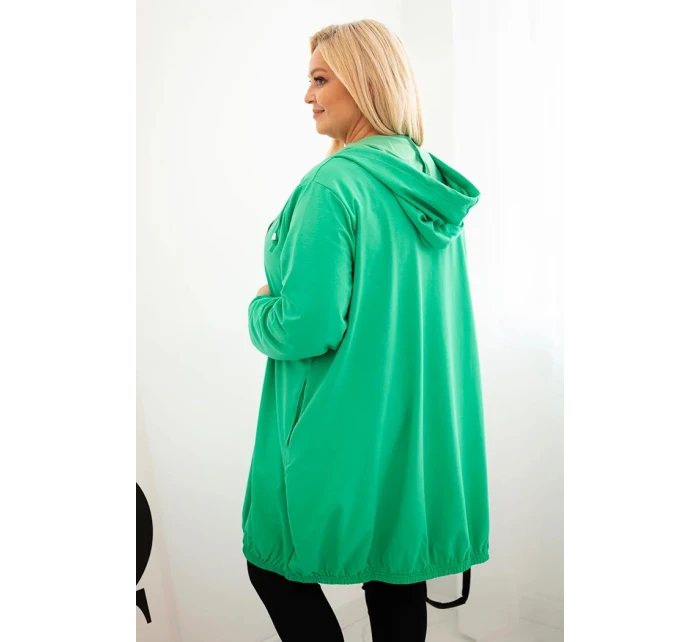 Dámská mikina Plus Size bavlněná s kapucí a zipem zelená
