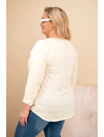 Dámská blůza Plus Size s potiskem a perlami žlutý