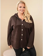 Dámská bavlněná mikina Plus Size s kapucí a knoflíky hnědá