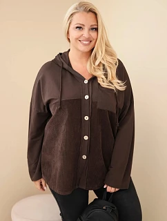 Dámska bavlnená mikina Plus Size s kapucňou a gombíkmi, hnedá