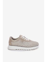 Zamszowe Ażurowe Sneakersy Na Platformie LR51-927 Złote