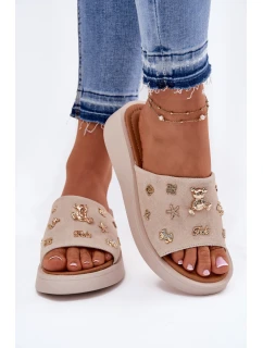 Dámské Semišové Pantofle S  Béžové model 21697728 - VINCEZA