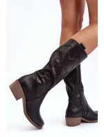 Skórzane Kozaki Z Ażurowym Wzorem Czarne Sierra