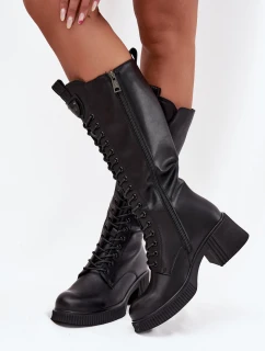 Kožené Kozačky Na Klínu Černé model 21708008 - VINCEZA