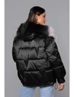 Čierna krátka bunda nadrozmernej veľkosti (H-1109-01)