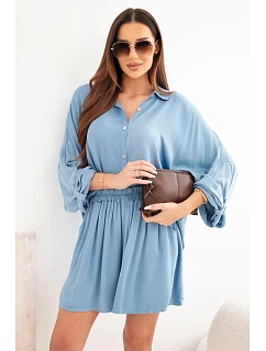 Dámske viskózové tričko s gombíkmi a voľné džínsové šortky