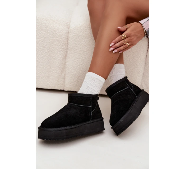 Semišové dámské zimní boty na platformě model 21707888 Černé - VINCEZA