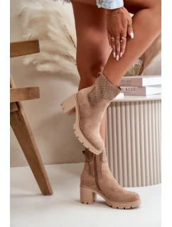 Čižmy na podpätku RMR23108A béžová - Krok vo veľkom štýle