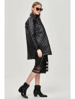 Tenká čierna dámska bunda s golierom (JIN225)