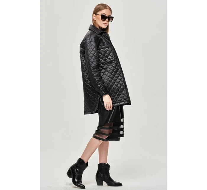 Tenká čierna dámska bunda s golierom (JIN225)