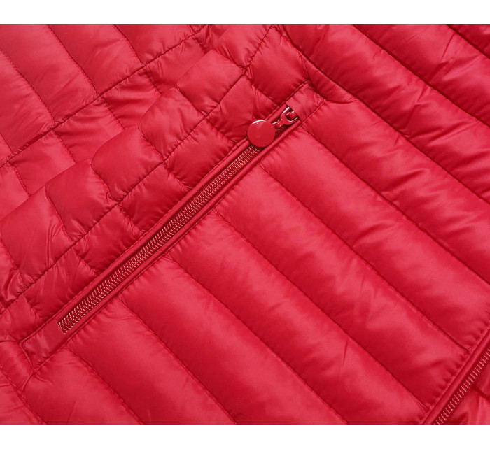 Červená prešívaná bunda s kapucňou (LD-7218)