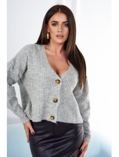 Rebrovaný sveter s gombíkmi sivý