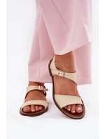 Dámské kožené ploché sandály model 21692915 béžové - Zazoo