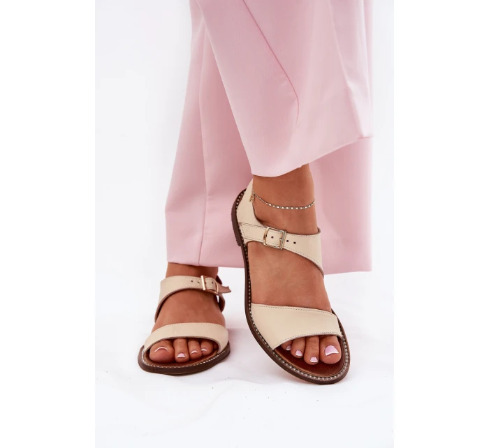 Dámské kožené ploché sandály model 21692915 béžové - Zazoo