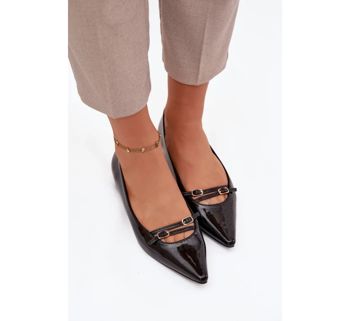 Lakované baleríny s proužky Černé Zarelia
