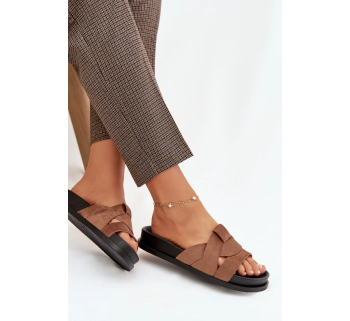 Dámské pantofle Eko semiš s pásky hnědé Marivessa