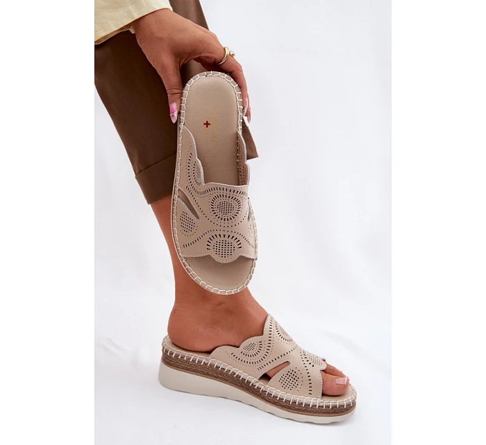 Kožené dámské sandály na platformě S.Barski GR61-5915 béžové