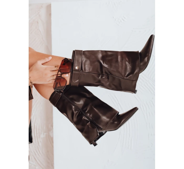 Dámské kozačky s širokým svrškem hnědé Dstreet model 21992333 - FashionStreet