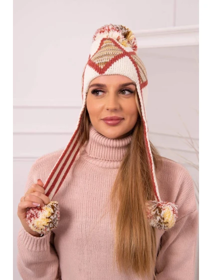 Dámska klapka na uši Eunika K322 ecru+red