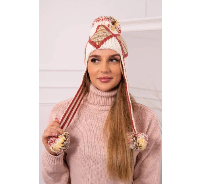 Dámska klapka na uši Eunika K322 ecru+red