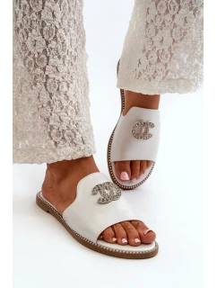 Eleganckie Klapki Damskie Błyszczące Z Ozdobą S.Barski KV27-050 Srebrne