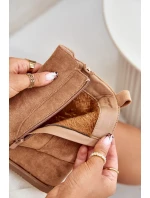 Zateplené boty na klínu s ozdobným zipem eko semišové camel model 21669825 - Boto