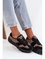 Semišové zateplené dámské tenisky na masivní platformě model 21707648 Panterka Černé - VINCEZA