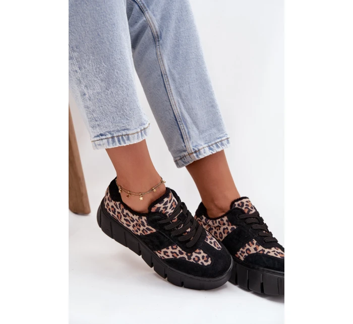 Semišové zateplené dámské tenisky na masivní platformě model 21707648 Panterka Černé - VINCEZA