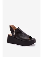 Zazoo 1792 Kožené sandály na platformě Černé Zazoo 1792 Kožené sandály na platformě Černé