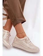 Kožené Ažurové Dámské Polobotky model 22074678 Zlaté - VINCEZA
