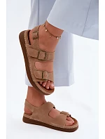 Kožené semišové dámské sandály s přezkami Vinceza 79620 hnědé