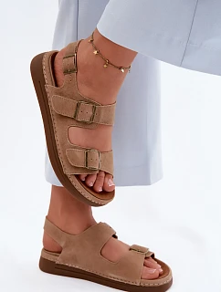 Kožené semišové dámské sandály s přezkami Vinceza 79620 hnědé