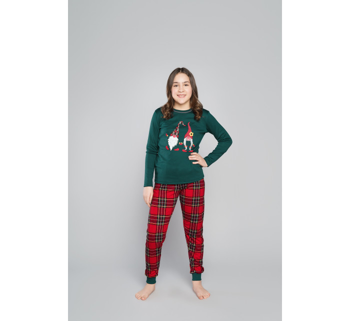 Santa pyžamo pre dievčatá, dlhý rukáv, dlhé nohavice - zelené/potlač