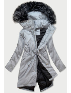 Šedá bavlnená dámska zimná bunda parka s prírodnou páperovou výplňou (7085)