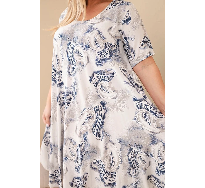 Dámske šaty z viskózy v nadmernej veľkosti s krátkymi rukávmi a béžovým strihom