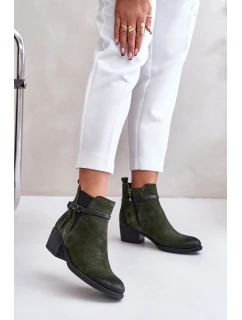 Zazoo 60478 Zamszowe Botki Na Obcasie Ocieplane Zapinane Na Zamek Ciemnozielone