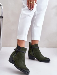 Zateplené semišové botky na podpatku se zipem tmavě zelené model 21673790 - Zazoo