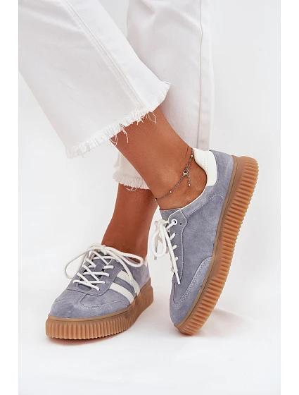 Zamszowe Sneakersy Damskie Na Platformie Niebieskie Marisae