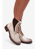 Botki Damskie Ocieplane Na Klocku Vinceza 58559 Beżowe