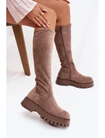 Zateplené dámské kozačky na platformě Big Star OO274722 béžové Zateplené dámské kozačky na platformě Big Star OO274722 béžové