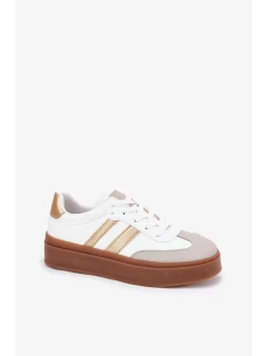 Dámske tenisky na platforme z ekokože Elaraven - bielo-zlaté