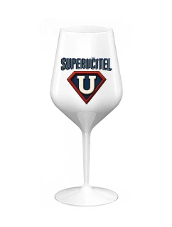 SUPERUČITEL (ZNAK) - bílá nerozbitná sklenice na víno 470 ml