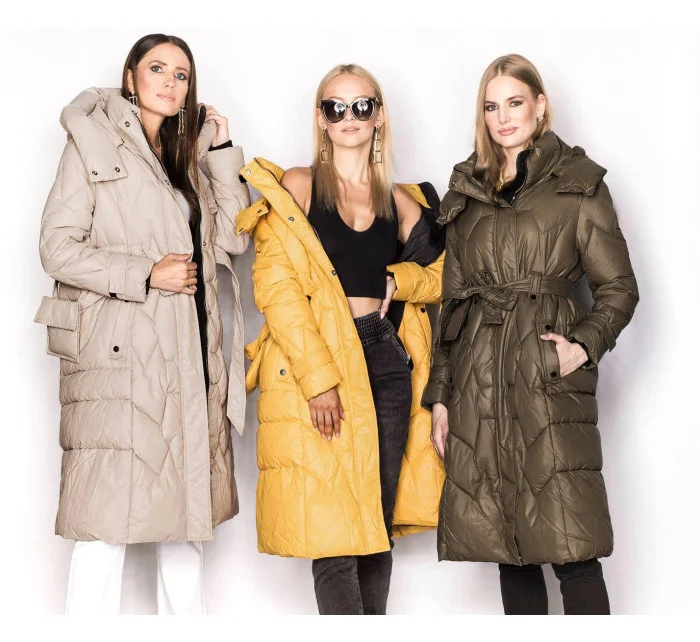 Béžová péřová bunda se stojáčkem a kapucí model 21244382 - Ann Gissy