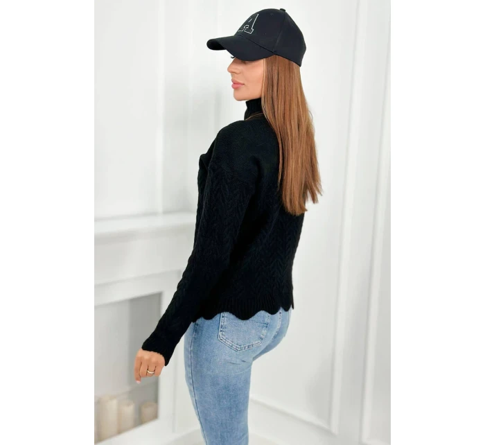Sveter s ozdobným volánikom čierny