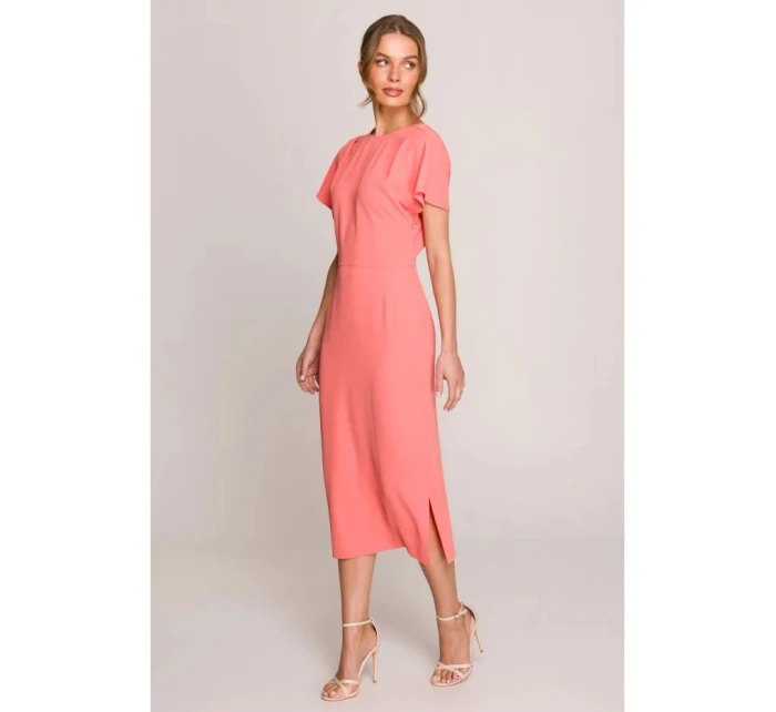 Tužkové šaty s rozparkem na boku model 21256878 oranžové - Stylové