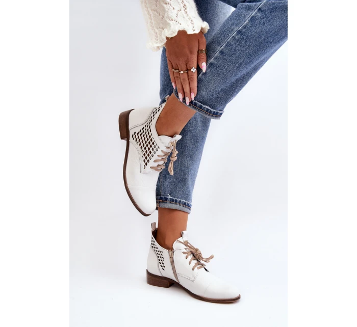 model 21646163 Nízké Kožené Dámské Bílé Botky - Zazoo