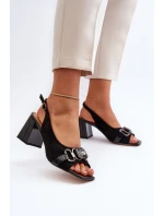 Sandały Damskie Na Słupku Z Ozdobą Czarne D&A MR38-659