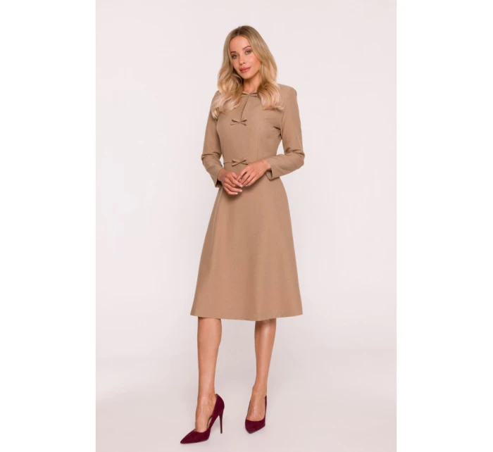 S413 Šaty s mašľami - béžové